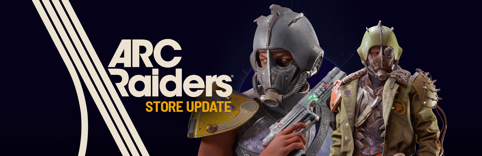 Store update banner with a gas-masked raider and a lit tunnel behind